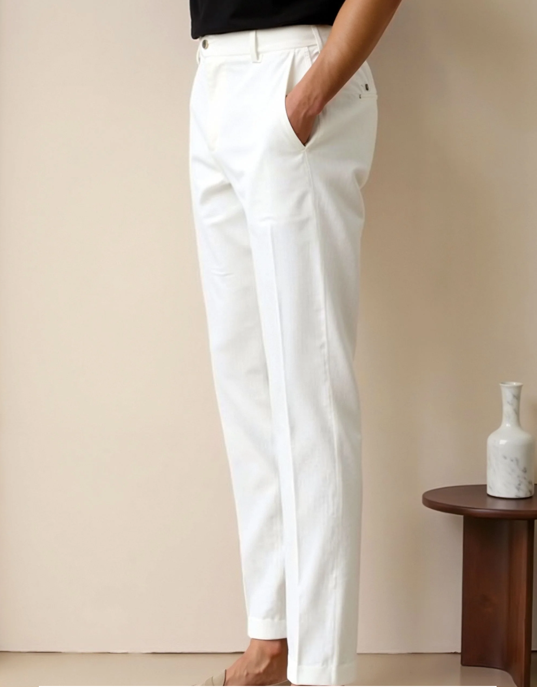 White Luxury Regular Fit Chino Pants